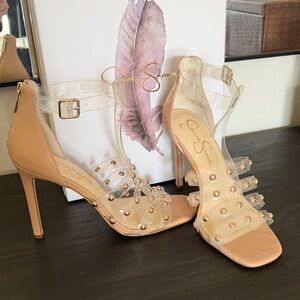 Jessica Simpson Nude Clear Strap Studded Stiletto Sandals